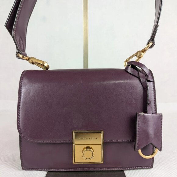 Charles & Keith Handbags - CHARLES & KEITH Boxy Push Lock Purple Crossbody Bag